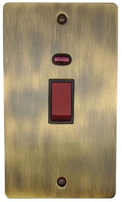 G&H FAB28B Flat Plate Antique Brass 45 Amp DP Cooker Switch & Neon Vertical Plate