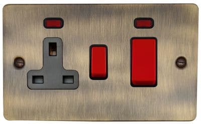 G&H FAB29B Flat Plate Antique Brass 45 Amp DP Cooker Switch & 13A Switched Socket