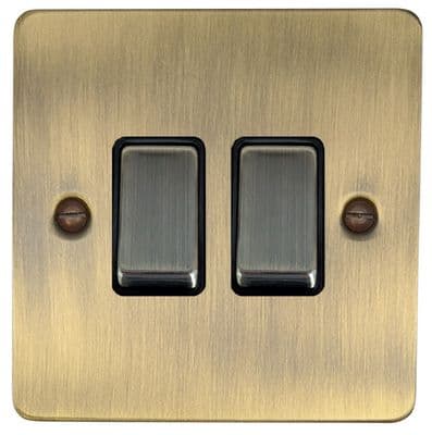 G&H FAB302 Flat Plate Antique Brass 2 Gang 1 or 2 Way Rocker Light Switch