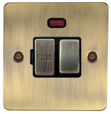 G&H FAB327 Flat Plate Antique Brass 1 Gang Fused Spur 13A Switched & Neon