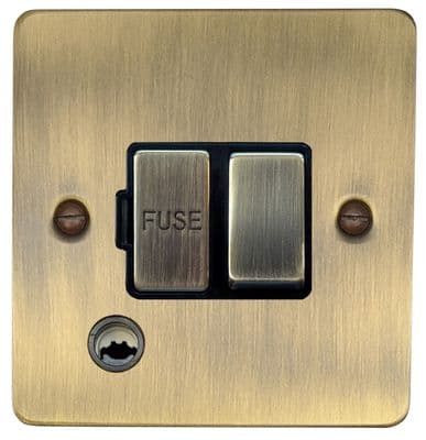 G&H FAB356 Flat Plate Antique Brass 1 Gang Fused Spur 13A Switched & Flex Outlet