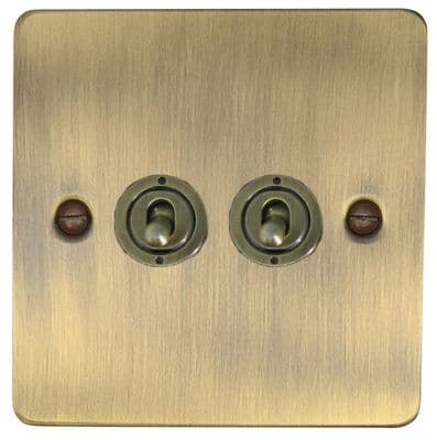 G&H FAB382-AB Flat Plate Antique Brass 2 Gang 1 or 2 Way Toggle Light Switch