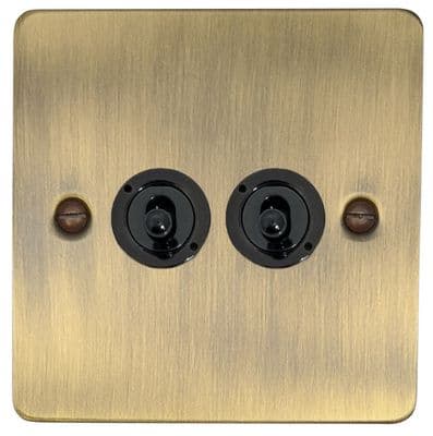 G&H FAB382-FBK Flat Plate Antique Brass 2 Gang 2 Way Toggle Light Switch