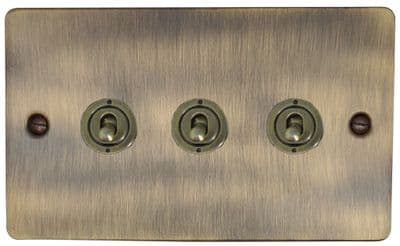 G&H FAB383-AB Flat Plate Antique Brass 3 Gang 1 or 2 Way Toggle Light Switch