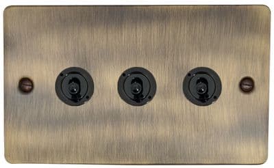 G&H FAB383-FBK Flat Plate Antique Brass 3 Gang 2 Way Toggle Light Switch