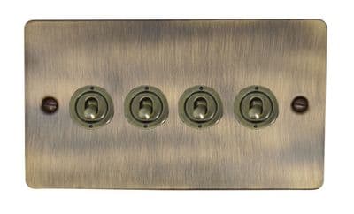G&H FAB384-AB Flat Plate Antique Brass 4 Gang 1 or 2 Way Toggle Light Switch
