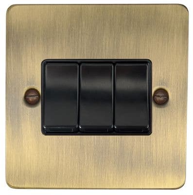 G&H FAB3B Flat Plate Antique Brass 3 Gang 1 or 2 Way Rocker Light Switch