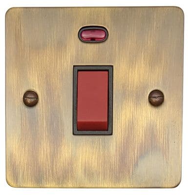 G&H FAB46B Flat Plate Antique Brass 45 Amp DP Cooker Switch & Neon Single Plate