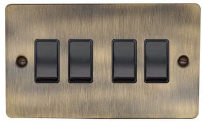 G&H FAB4B Flat Plate Antique Brass 4 Gang 1 or 2 Way Rocker Light Switch