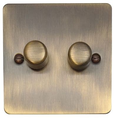 G&H FAB522 Flat Plate Antique Brass 2 Gang 1 or 2 Way LED Dimmer Switch