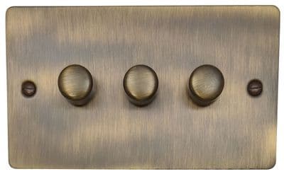 G&H FAB523 Flat Plate Antique Brass 3 Gang 1 or 2 Way LED Dimmer Switch