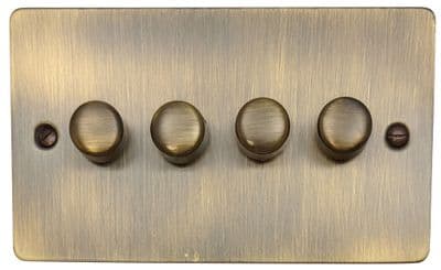 G&H FAB524 Flat Plate Antique Brass 4 Gang 1 or 2 Way LED Dimmer Switch