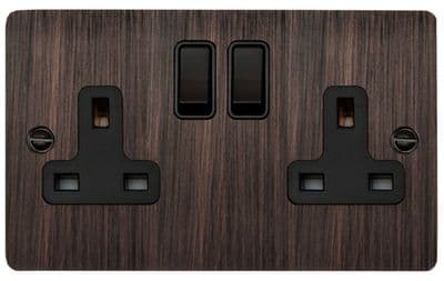 G&H FAC10B Flat Plate Antique Copper 2 Gang Double 13A Switched Plug Socket