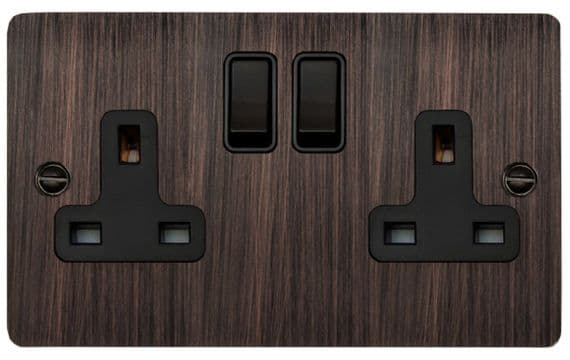 G&H FAC10B Flat Plate Antique Copper 2 Gang Double 13A Switched Plug Socket