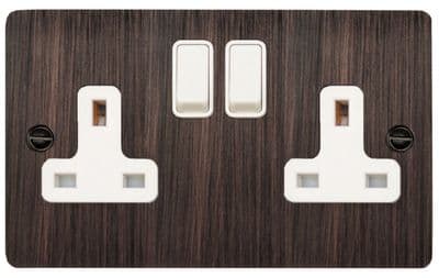 G&H FAC10W Flat Plate Antique Copper 2 Gang Double 13A Switched Plug Socket