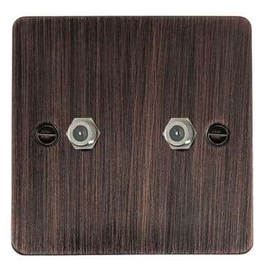 G&H FAC237 Flat Plate Antique Copper 2 Gang Satellite Socket Point