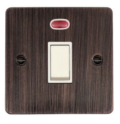 G&H FAC26W Flat Plate Antique Copper 1 Gang 20 Amp Double Pole Switch & Neon