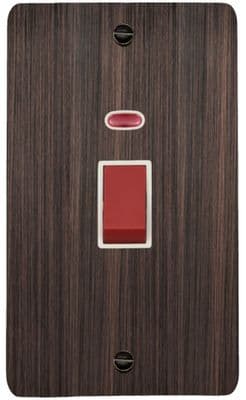 G&H FAC28W Flat Plate Antique Copper 45 Amp DP Cooker Switch & Neon Vertical Plate