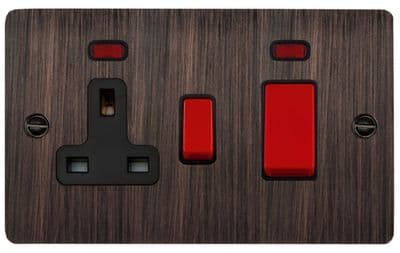 G&H FAC29B Flat Plate Antique Copper 45 Amp DP Cooker Switch & 13A Switched Socket