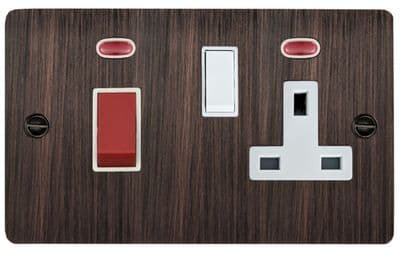 G&H FAC29W Flat Plate Antique Copper 45 Amp DP Cooker Switch & 13A Switched Socket