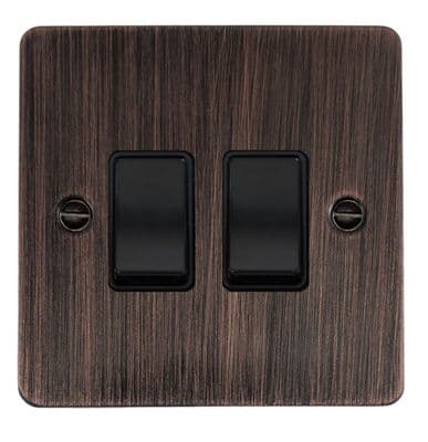 G&H FAC2B Flat Plate Antique Copper 2 Gang 1 or 2 Way Rocker Light Switch