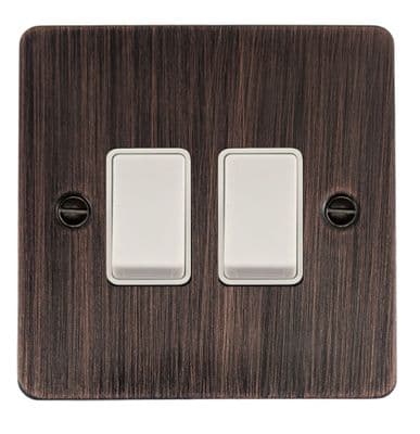 G&H FAC2W Flat Plate Antique Copper 2 Gang 1 or 2 Way Rocker Light Switch