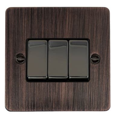 G&H FAC303 Flat Plate Antique Copper 3 Gang 1 or 2 Way Rocker Light Switch