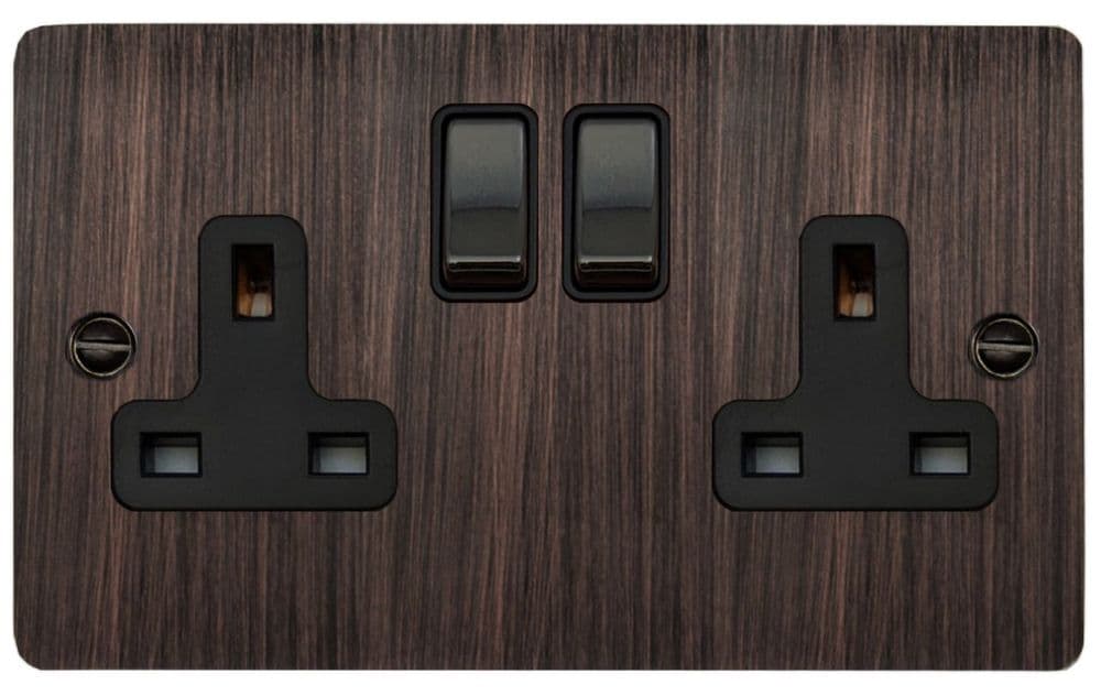 G&H FAC310 Flat Plate Antique Copper 2 Gang Double 13A Switched Plug Socket