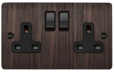 G&H FAC310 Flat Plate Antique Copper 2 Gang Double 13A Switched Plug Socket