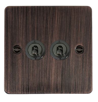 G&H FAC382-BN Flat Plate Antique Copper 2 Gang 2 Way Toggle Light Switch