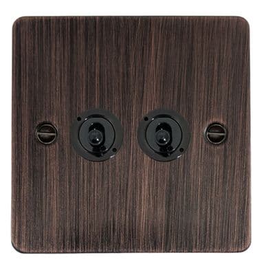 G&H FAC382-FBK Flat Plate Antique Copper 2 Gang 1 or 2 Way Toggle Light Switch