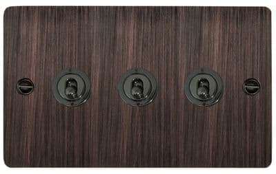 G&H FAC383-BN Flat Plate Antique Copper 3 Gang 2 Way Toggle Light Switch