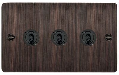 G&H FAC383-FBK Flat Plate Antique Copper 3 Gang 1 or 2 Way Toggle Light Switch