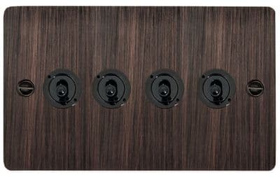 G&H FAC384-FBK Flat Plate Antique Copper 4 Gang 1 or 2 Way Toggle Light Switch