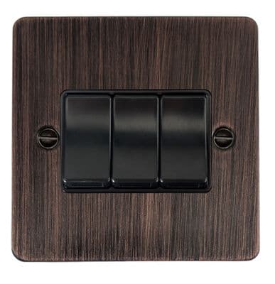G&H FAC3B Flat Plate Antique Copper 3 Gang 1 or 2 Way Rocker Light Switch
