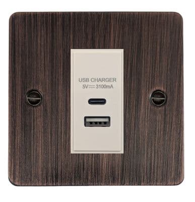 G&H FAC41W Flat Plate Antique Copper 1 Gang USB Charger 3.1A Dual USB A + C