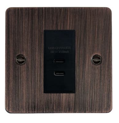 G&H FAC42B Flat Plate Antique Copper 1 Gang USB Charger 3.1A Dual USB C