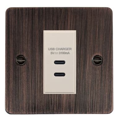 G&H FAC42W Flat Plate Antique Copper 1 Gang USB Charger 3.1A Dual USB C