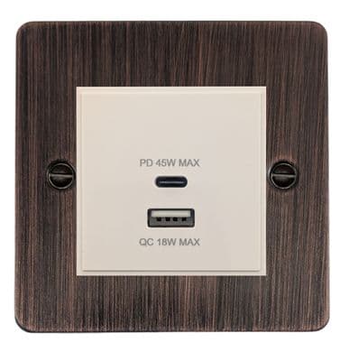 G&H FAC43W Flat Plate Antique Copper 1 Gang USB Quick Charge 45W Dual USB A + C