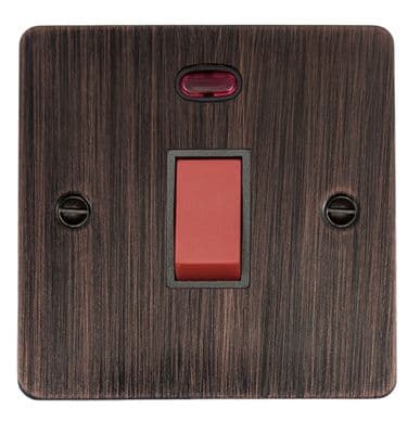 G&H FAC46B Flat Plate Antique Copper 45 Amp DP Cooker Switch & Neon Single Plate