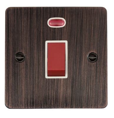 G&H FAC46W Flat Plate Antique Copper 45 Amp DP Cooker Switch & Neon Single Plate
