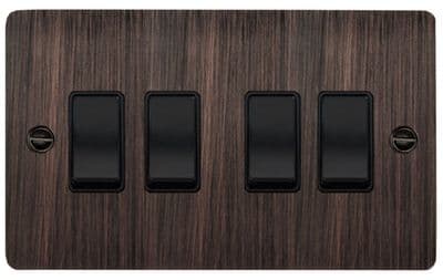 G&H FAC4B Flat Plate Antique Copper 4 Gang 1 or 2 Way Rocker Light Switch