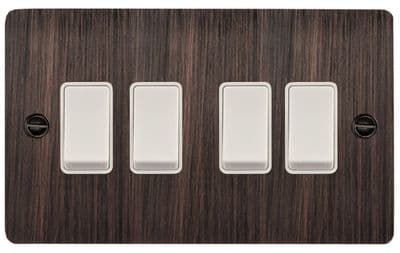 G&H FAC4W Flat Plate Antique Copper 4 Gang 1 or 2 Way Rocker Light Switch