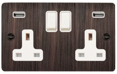 G&H FAC910W Flat Plate Antique Copper 2 Gang Double 13A Switched Plug Socket 2.1A USB