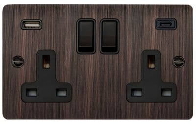 G&H FAC911B Flat Plate Antique Copper 2 Gang Double 13A Plug Socket 3.1A USB A + C