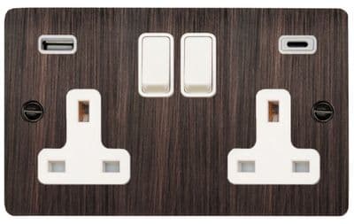 G&H FAC911W Flat Plate Antique Copper 2 Gang Double 13A Plug Socket 3.1A USB A + C