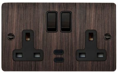 G&H FAC913B Flat Plate Antique Copper 2 Gang Double 13A Plug Socket Dual 4.2A USB C
