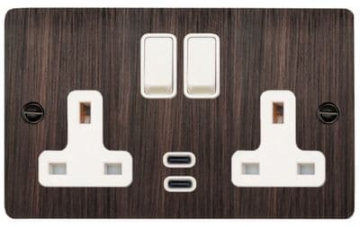 G&H FAC913W Flat Plate Antique Copper 2 Gang Double 13A Plug Socket Dual 4.2A USB C