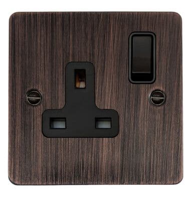 G&H FAC9B Flat Plate Antique Copper 1 Gang Single 13A Switched Plug Socket