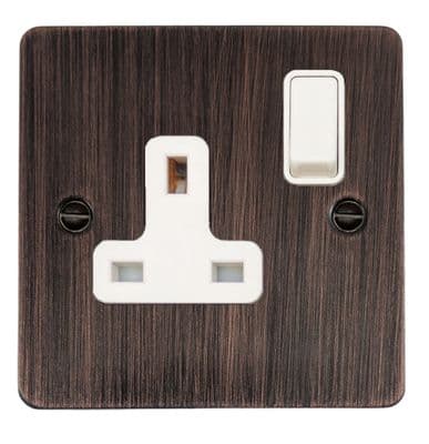 G&H FAC9W Flat Plate Antique Copper 1 Gang Single 13A Switched Plug Socket